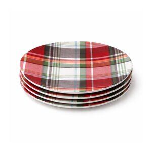 Tommy Bahama 4pc Melamine Plates Dessert Salad Tartan Plaid Red Outdoor Patio